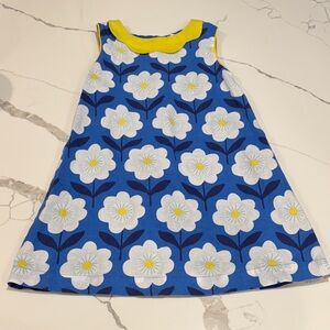 Mini Boden Linen Floral Blue and Yellow Kids Dress